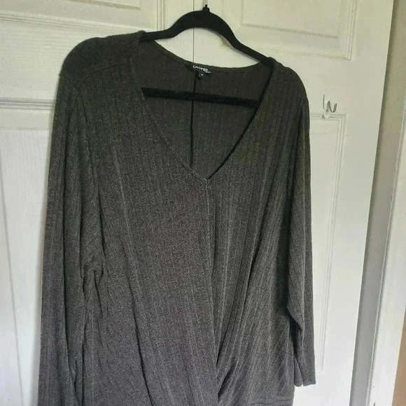 George Women's Plus Size Bottom Twist Cotton Long Sleeve Top Olive Green Size 3x - Picture 2 of 7